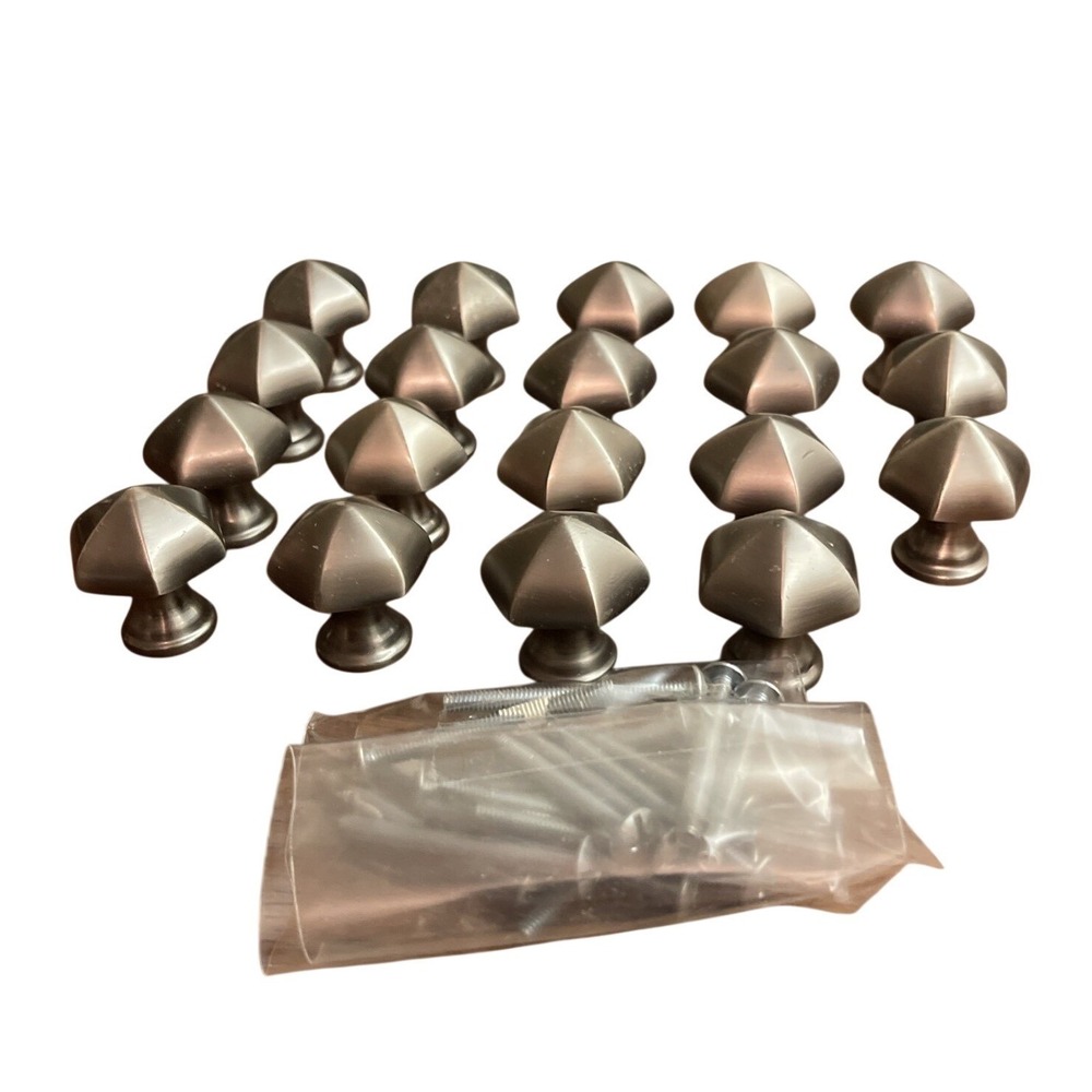19 Emtek Hexagon Knob‎ 86120US15A Brass 1 3/8" Cabinet Knobs Screws Lot